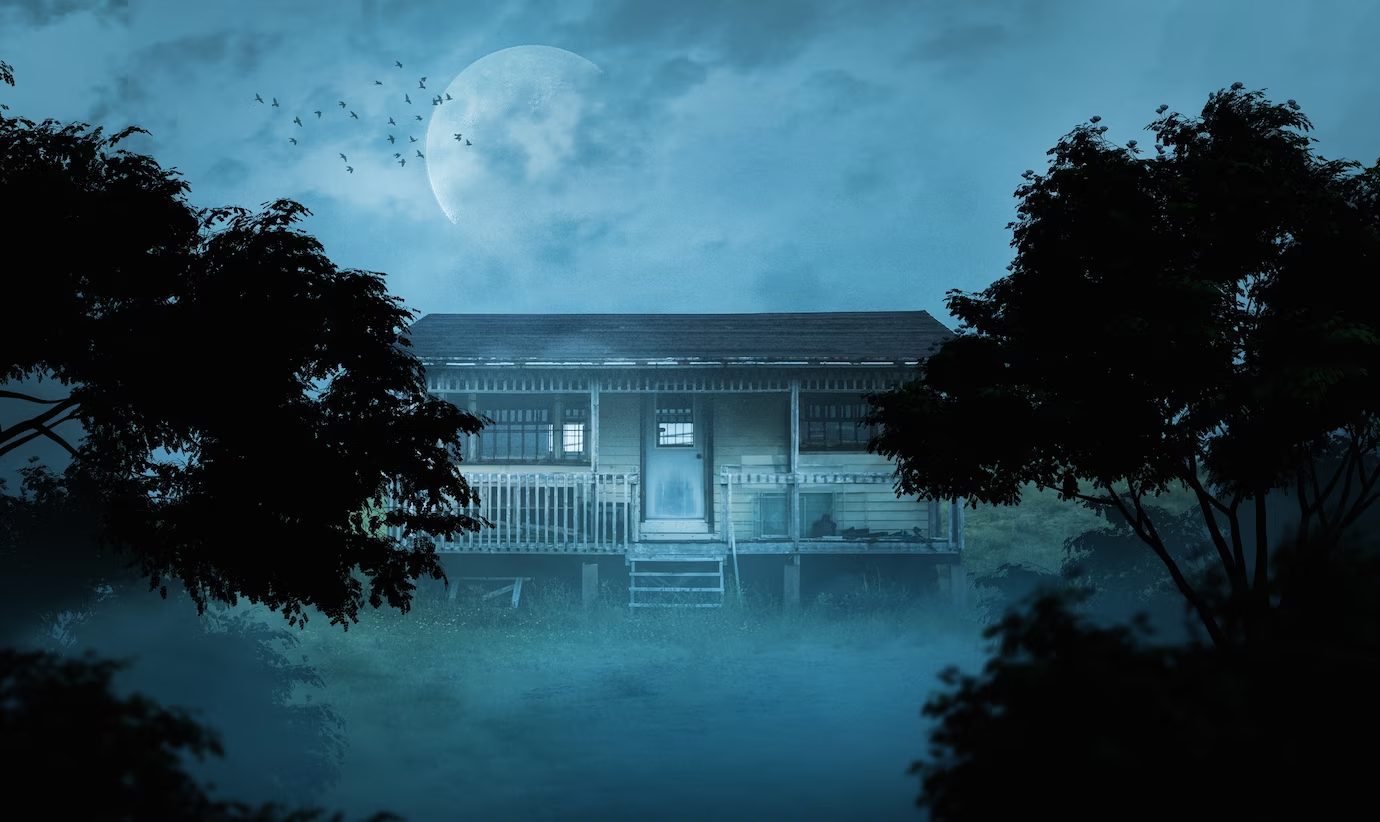 spooky scene with old house