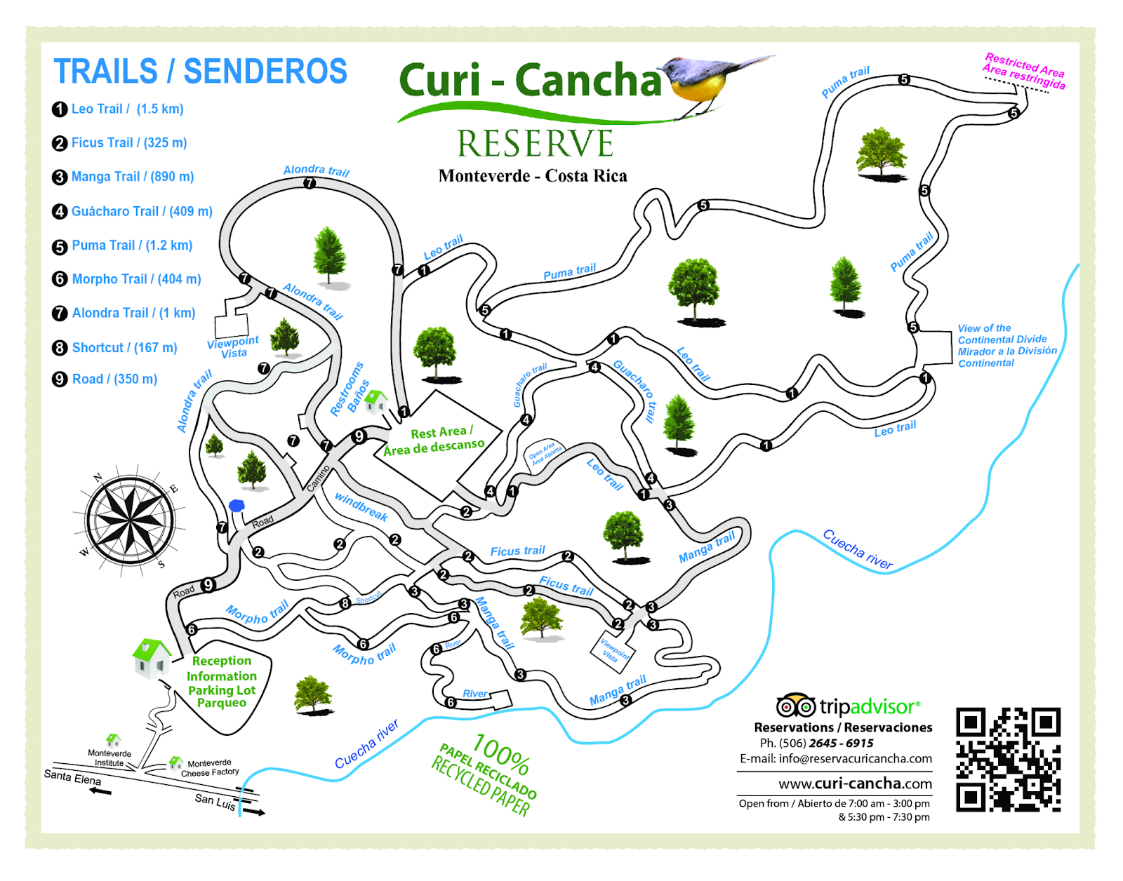 Curi-Cancha Preserve Trail Map, Monteverde