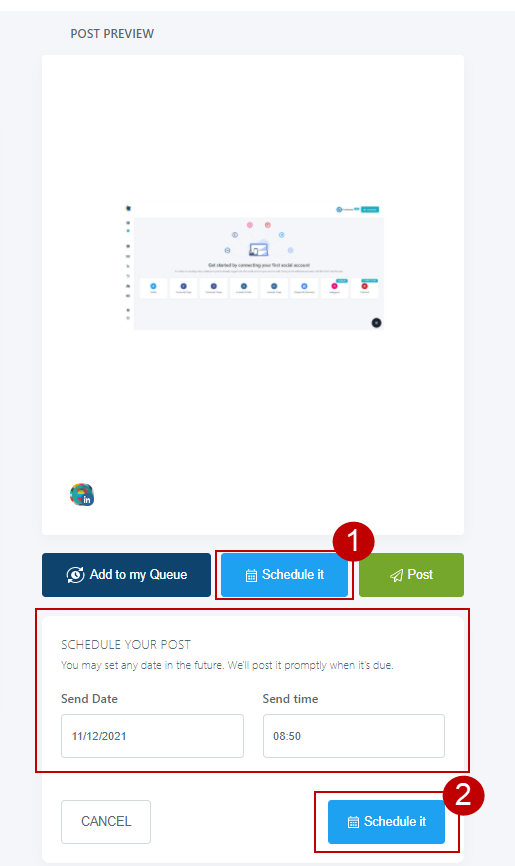 You can preview your content before posting or scheduling.