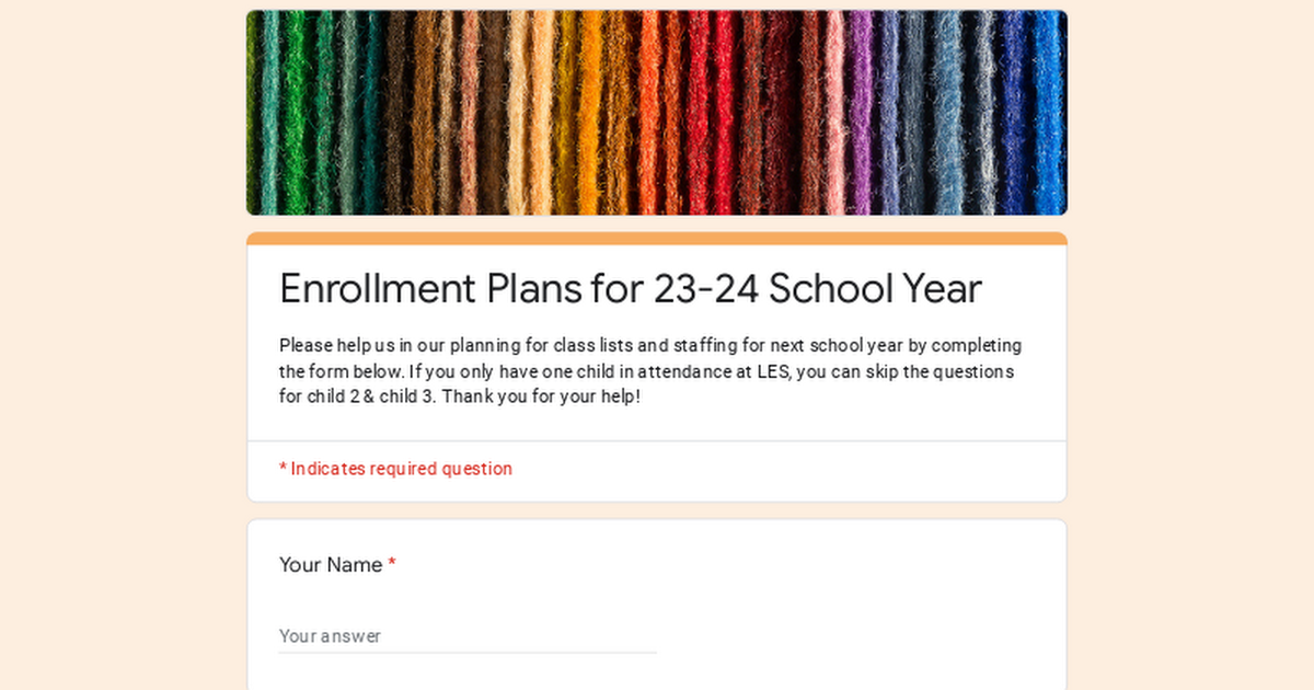 Enrollment Plans for 23-24 School Year
