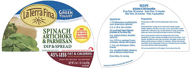 La Terra Fina Spinach Artichoke & Parmesan Dip & Spread, 31 oz., lid label