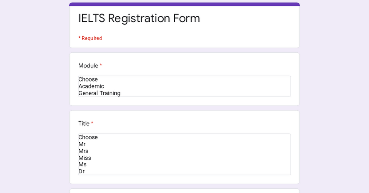 IELTS Registration Form