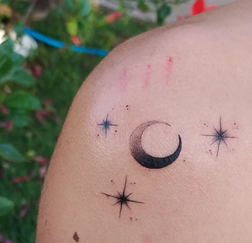  Black Work Stars And Moon Acceptable Tattoo 