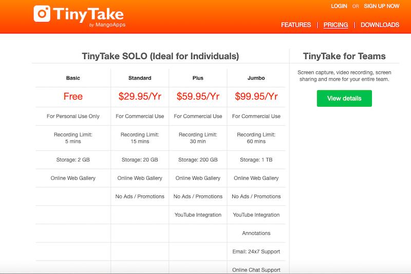 Precios de TinyTake 