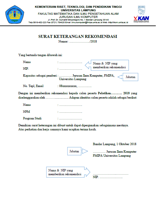 Contoh Format Surat Keterangan Rekomendasi – HANIFAH
