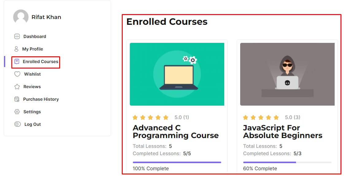 enrolled courses 