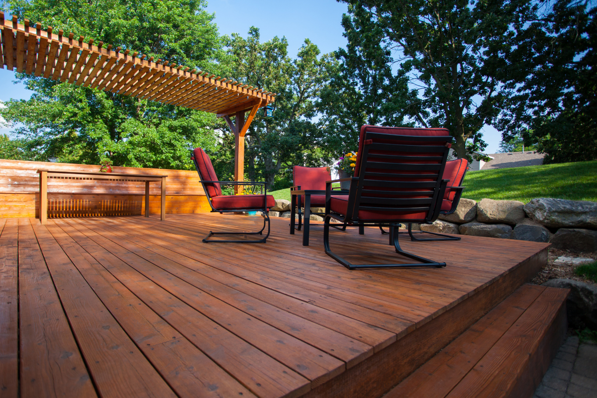 cedar deck with outdoor seating 