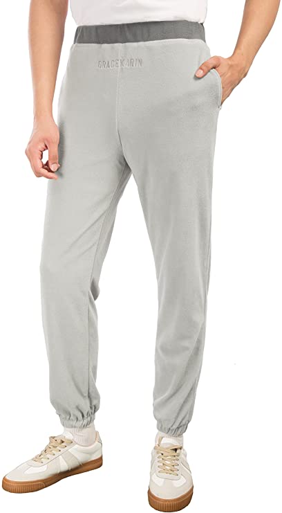 GRACE KARIN Men's Fleece Sweatpants Casual Contrast Elastic Waist Pants with Pockets
