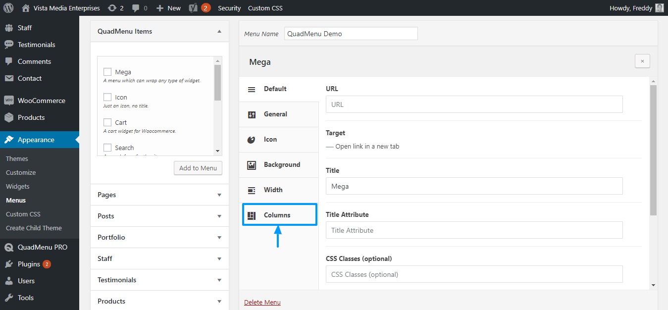 interface de arrastar e soltar quadmenu