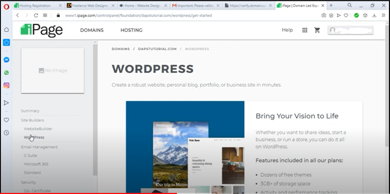 iPage WordPress tab