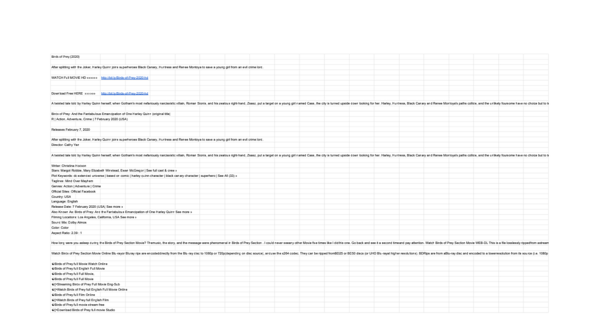 123MOVIES!! Birds of Prey (2020) Full Movie in HD - Google Sheets