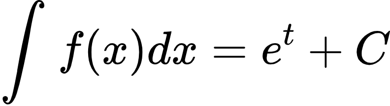 {"font":{"size":10,"family":"Arial","color":"#000000"},"code":"\\begin{align*}\n{\\int_{}^{}f\\left(x\\right)dx}&={e^{t}+C}\t\n\\end{align*}","type":"align*","id":"2-1-1-0-1-1-1-1-1-1-1-1-1-1-1-1-1-1-1-1-1-0","ts":1600161849464,"cs":"Pz+p6svott7AYeBju0fdCw==","size":{"width":132,"height":36}}