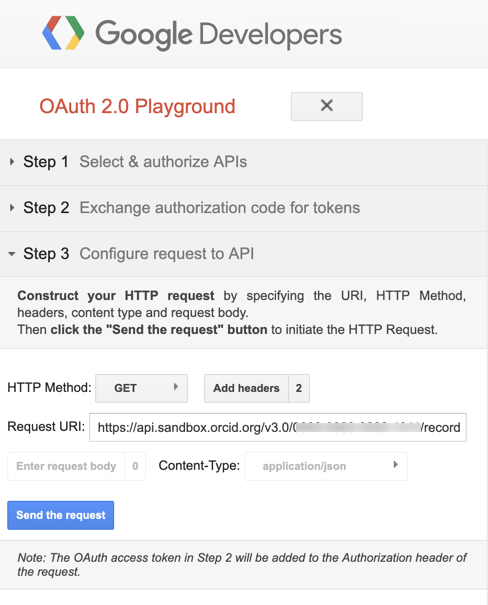 Google Oauth Playground step 3 URI