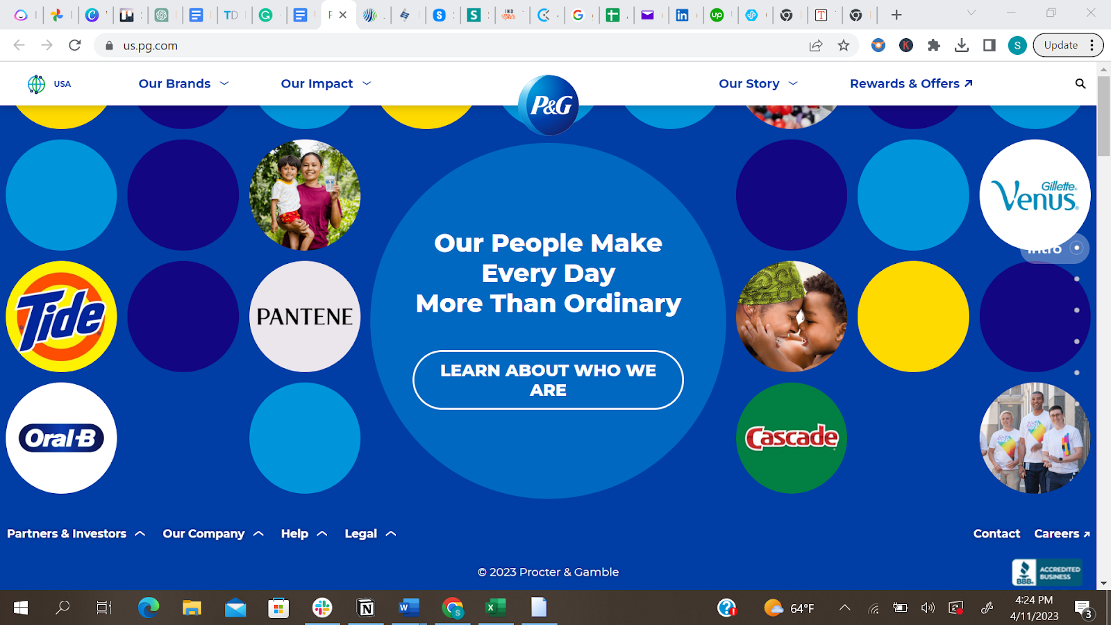 A representation of Procter & Gamble's website design