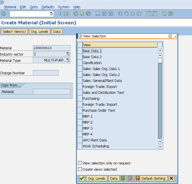 SAP create material views