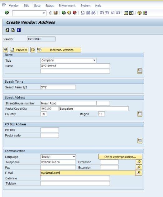 SAP Vendor Details