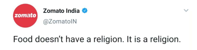Zomato Twitter Post on Religion