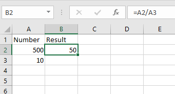 How to divide two cells in Excel