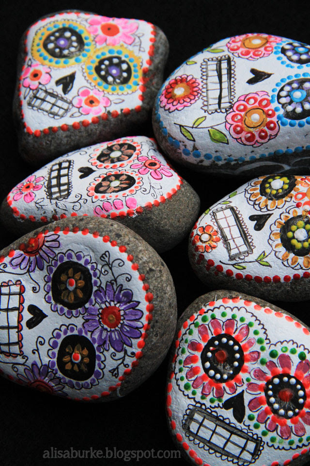 Sugar Skull Rocks Using Puffy Paint