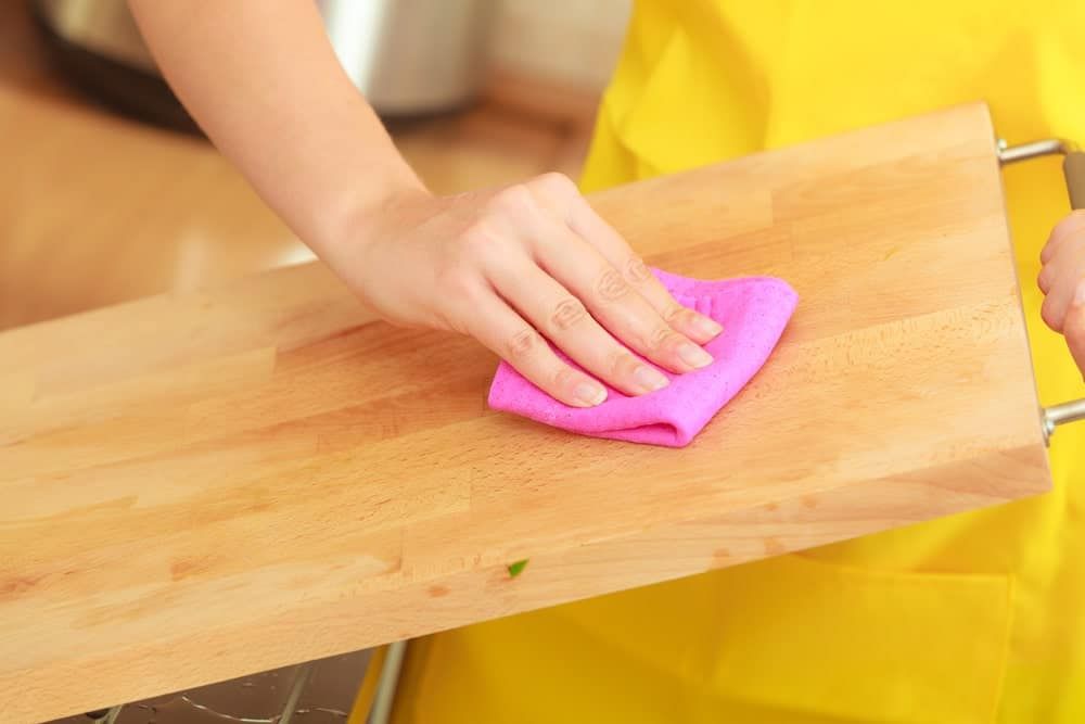wiping cutting board 