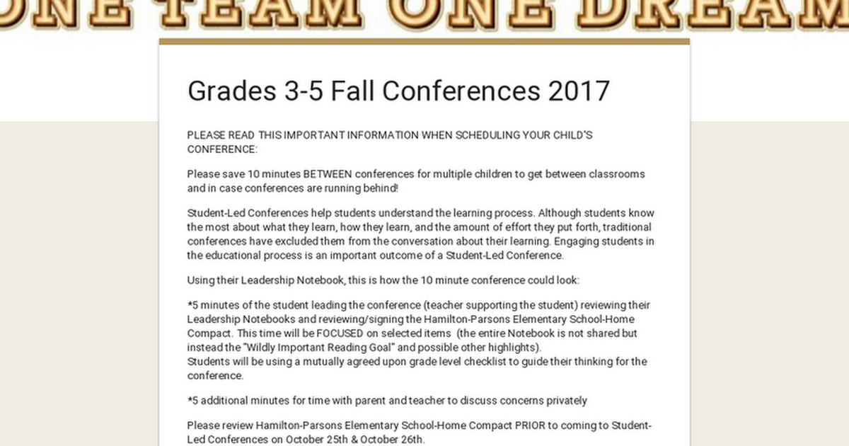 Grades 3-5 Fall Conferences 2017