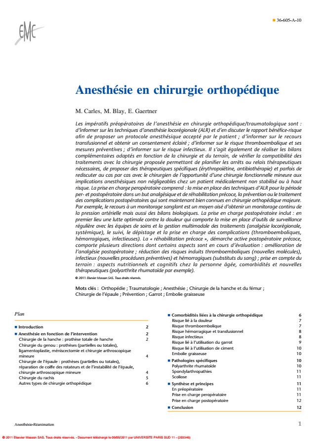 Anesthésie en chirurgie orthopédique