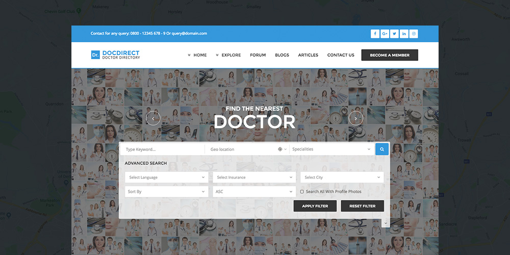 Tema WordPress DocDirect Healthcare Directory