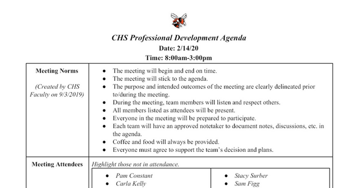 CHS: Professional Development Agenda Feb. 14, 2020