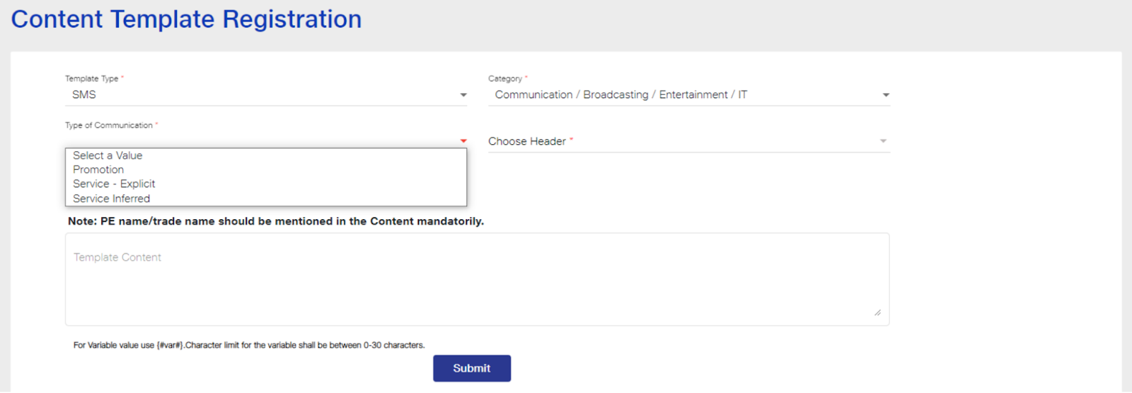 content template registration process on Jio DLT portal | SMSCountry