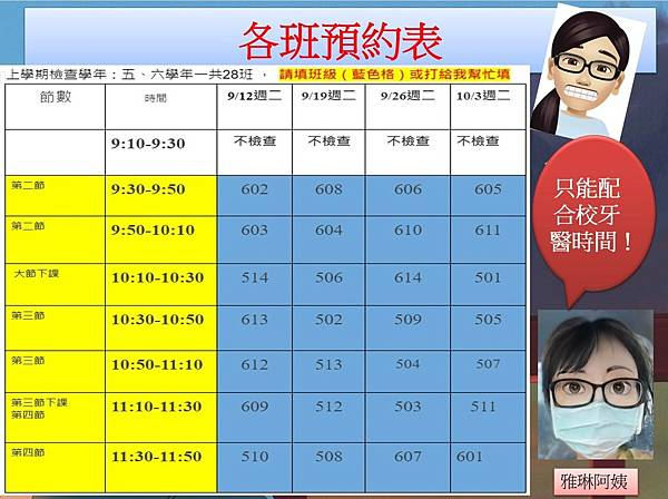 112學年健康中心週報與傳閱各學年主任-B組雅琳阿姨業務轉達