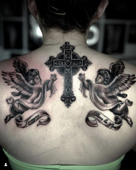Angels and cross tattoo