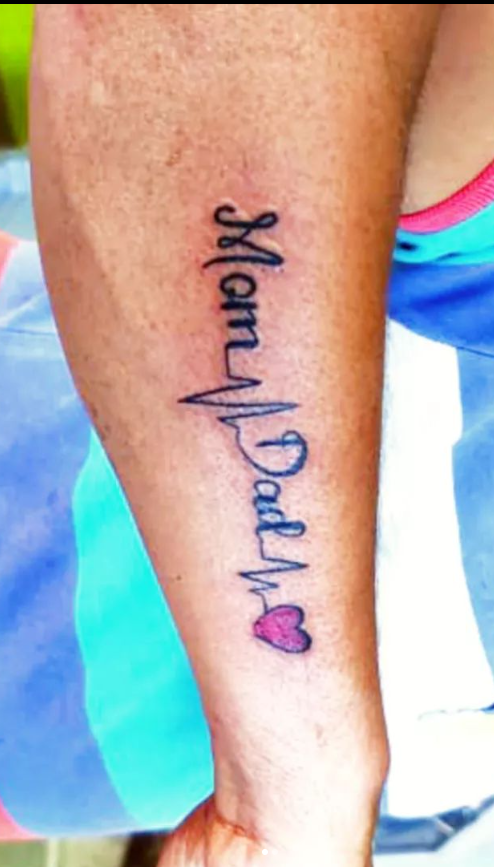 Single Red Heart Heartbeat Mom Dad Tattoo
