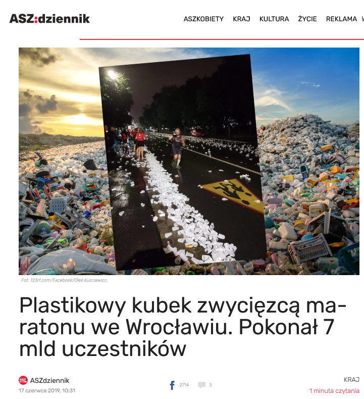Plastikowe kubki (źr.: https://aszdziennik.pl/126805,plastikowy-kubek-wygral-maratonu-we-wroclawiu-pokonal-7-mld-uczestnikow)