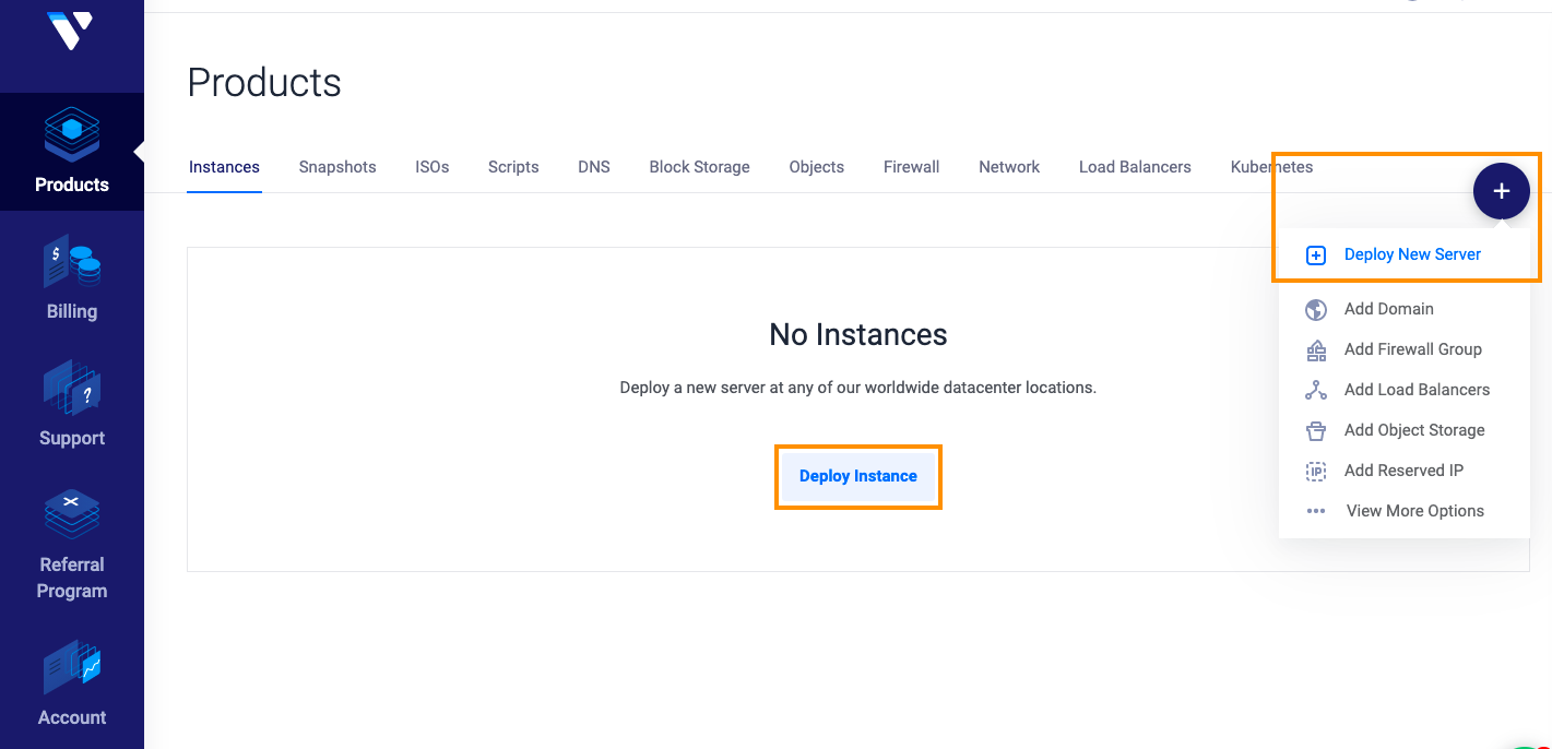 Vultr Account Dashboard