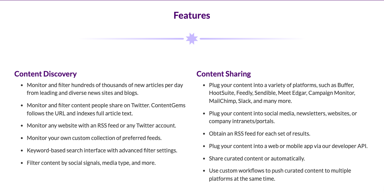 Content discovery, including keyword-based search interface and content sharing, including RSS feed for each set of results.