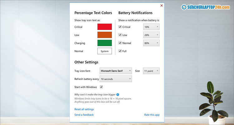 Thiết lập các cài đặt phần mềm Battery Percentage icon