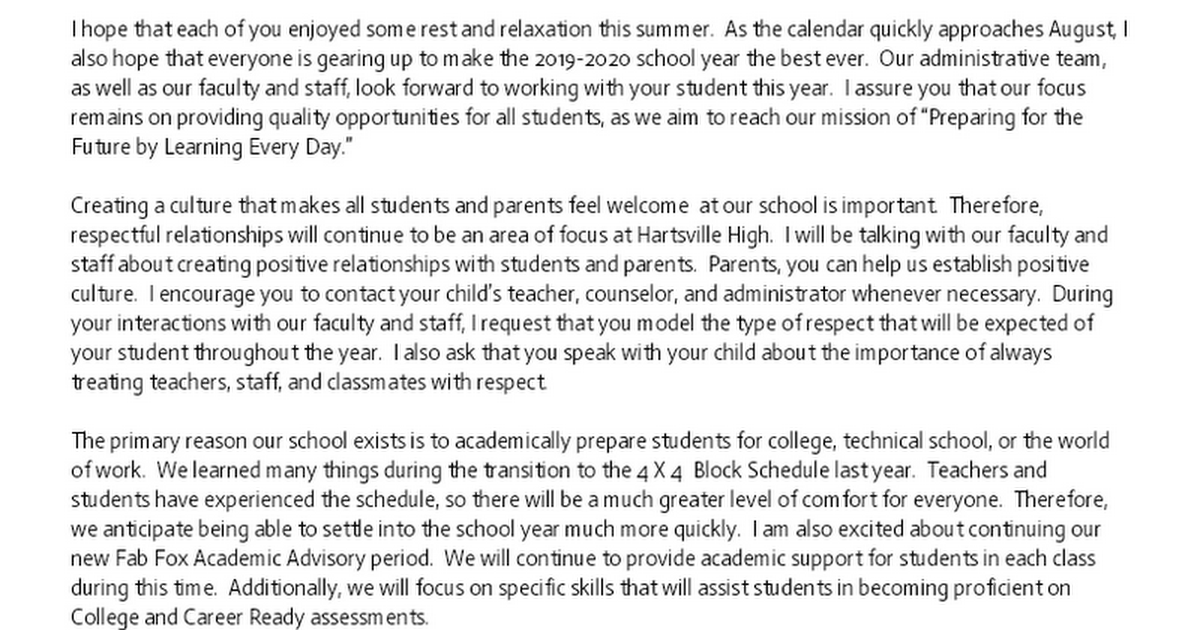 Back To School Letter Google Docs