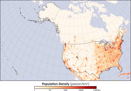 Population density map of North America.