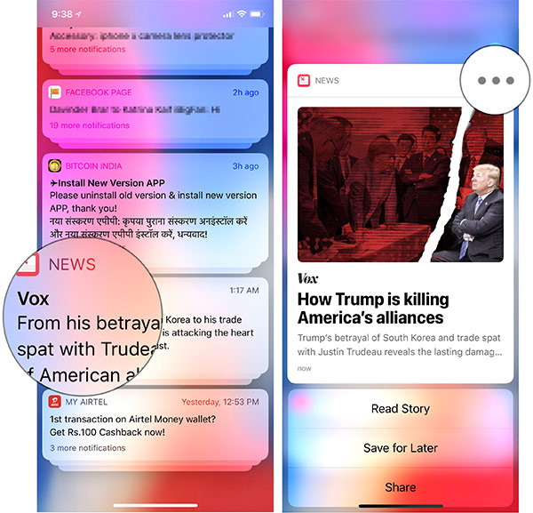  on Notification and tap three points on the iPhone 