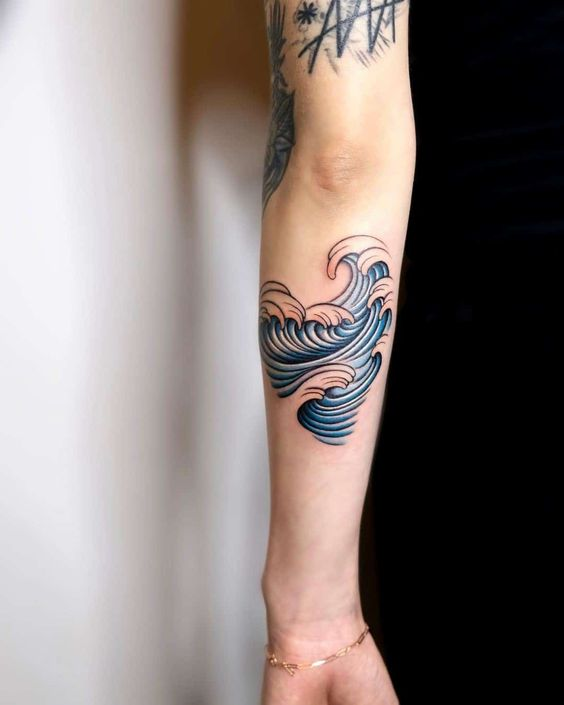 Picture showing the wave tattoo on the back arm