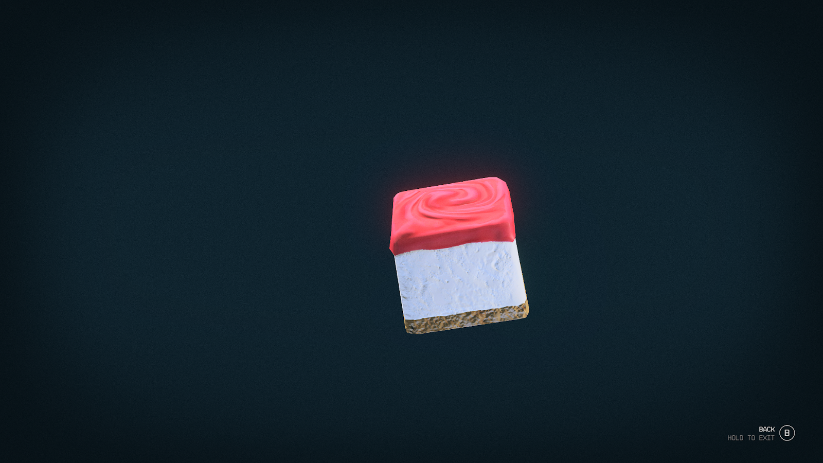 An in game image of the Red Cheesecake flavored Chunk from the game Starfield. 