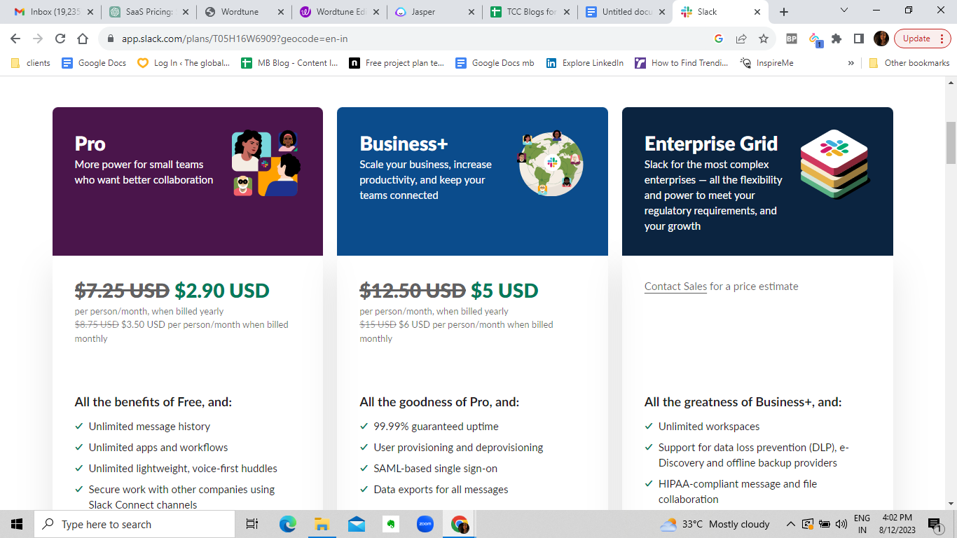 Slack is an example of a tiered pricing strategy