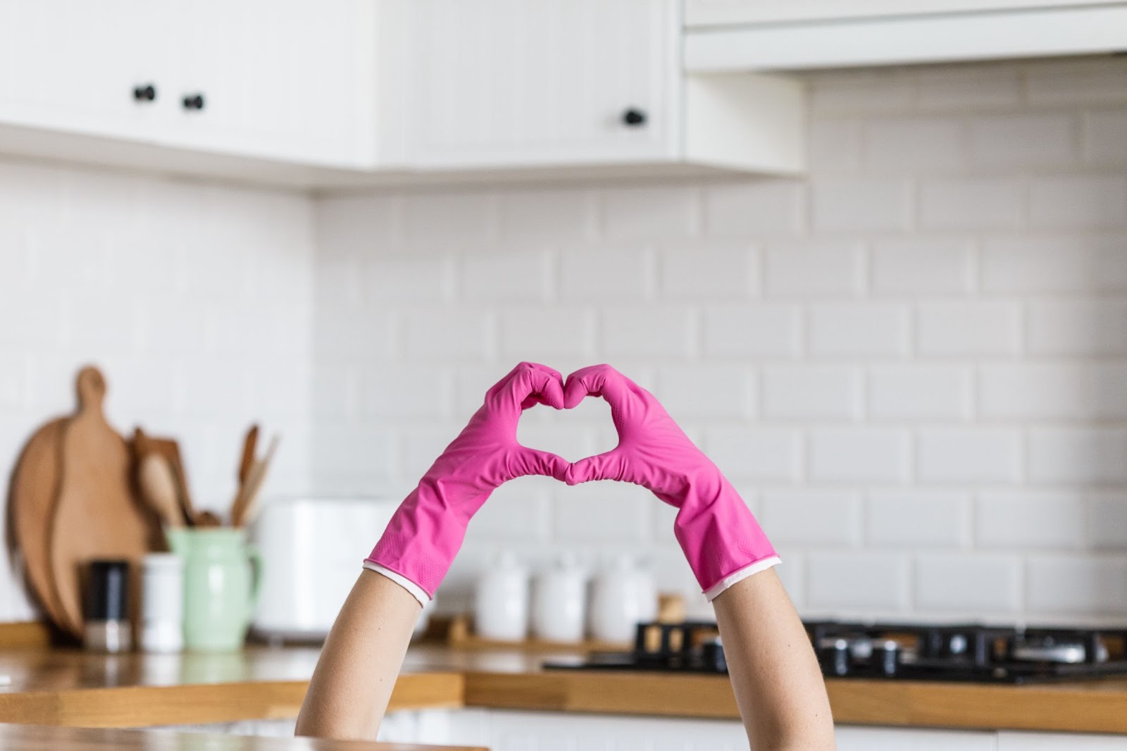 heart-shaped hands with gloves