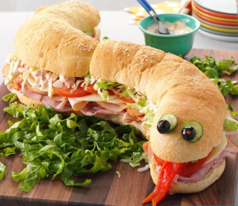 Snake-shaped hoagie sub sandwich