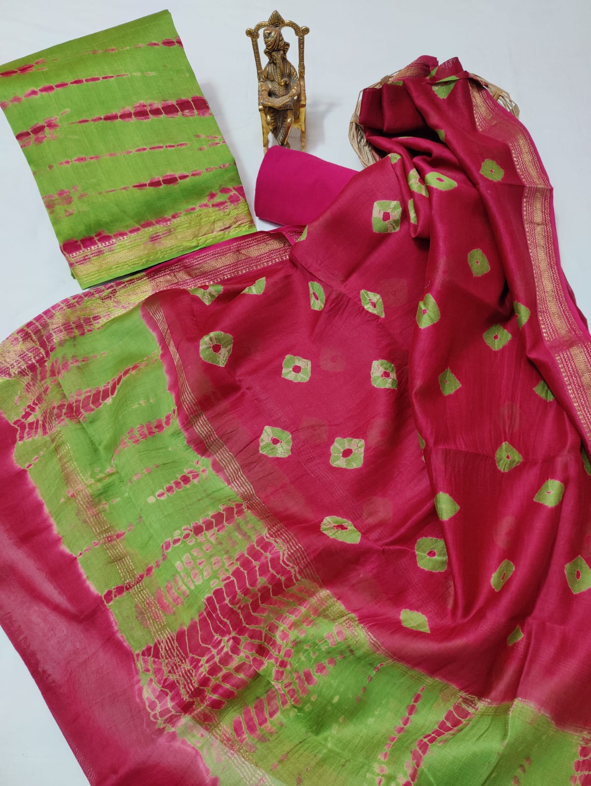 Exclusive New Hand block printed Maheshwari Silk zari border Suits