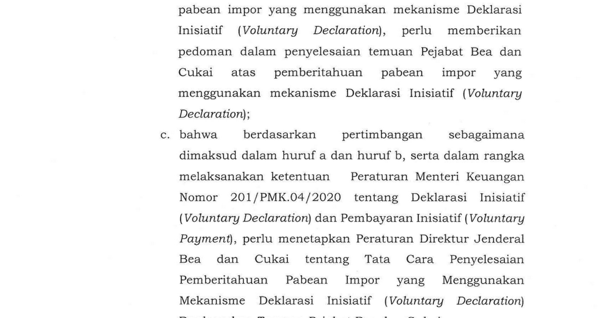 PER 2021 PER-20BC2021 TATA CARA PENYELESAIAN PEMBERITAHUAN PABEAN IMPOR ...