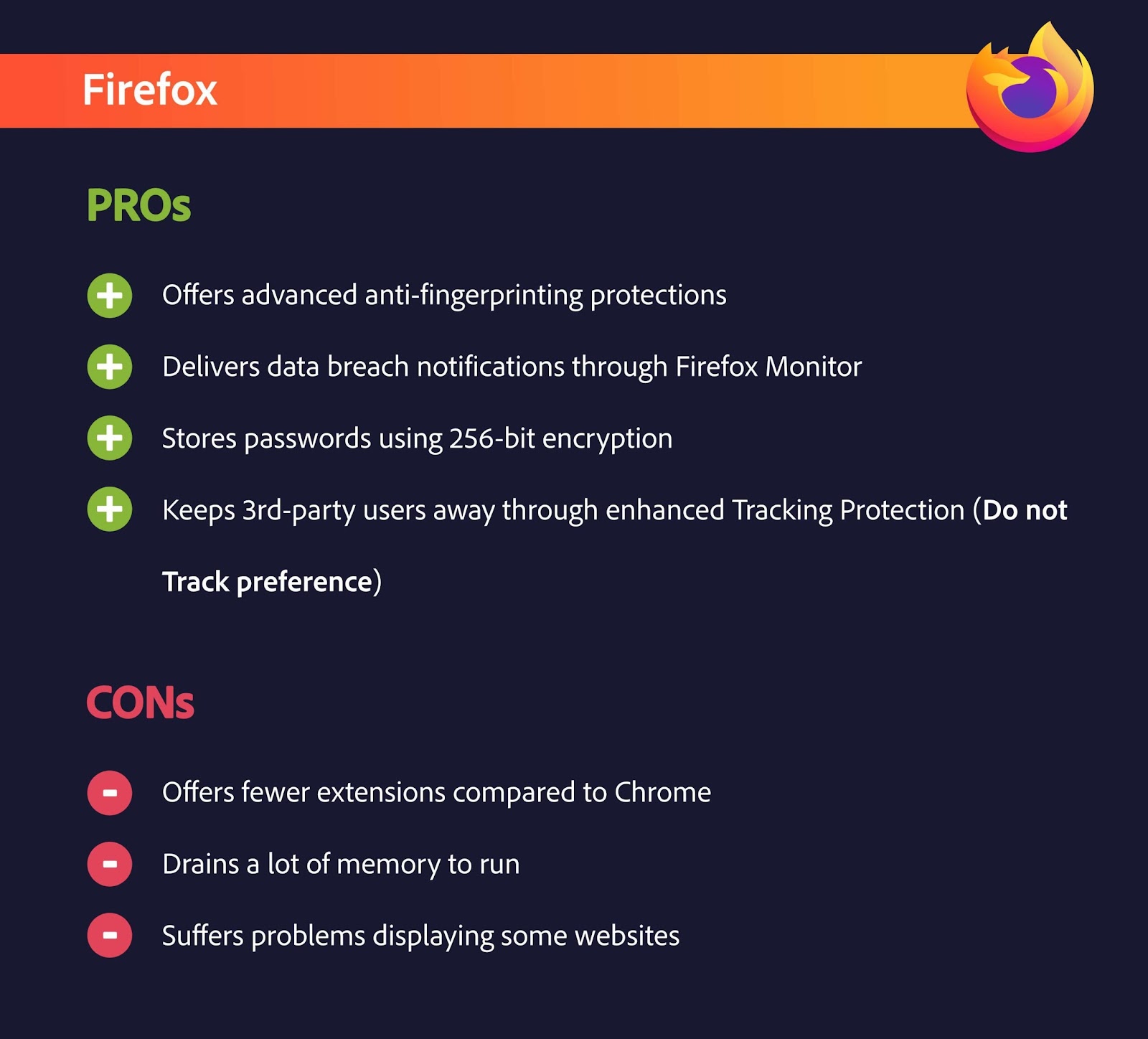 pros cons firefox browser