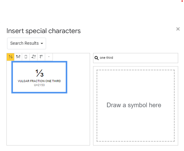 searching for one-third symbol