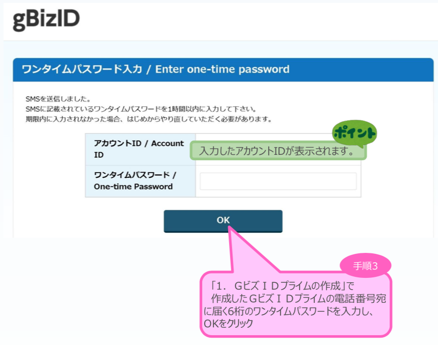 GビズIDパスワードの入力画面