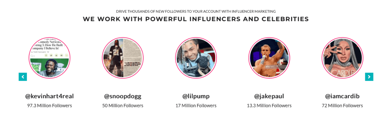 Social Sensei works with micro-influencers and celebrities to  conduct promotional giveaways and drive followers to your account. 